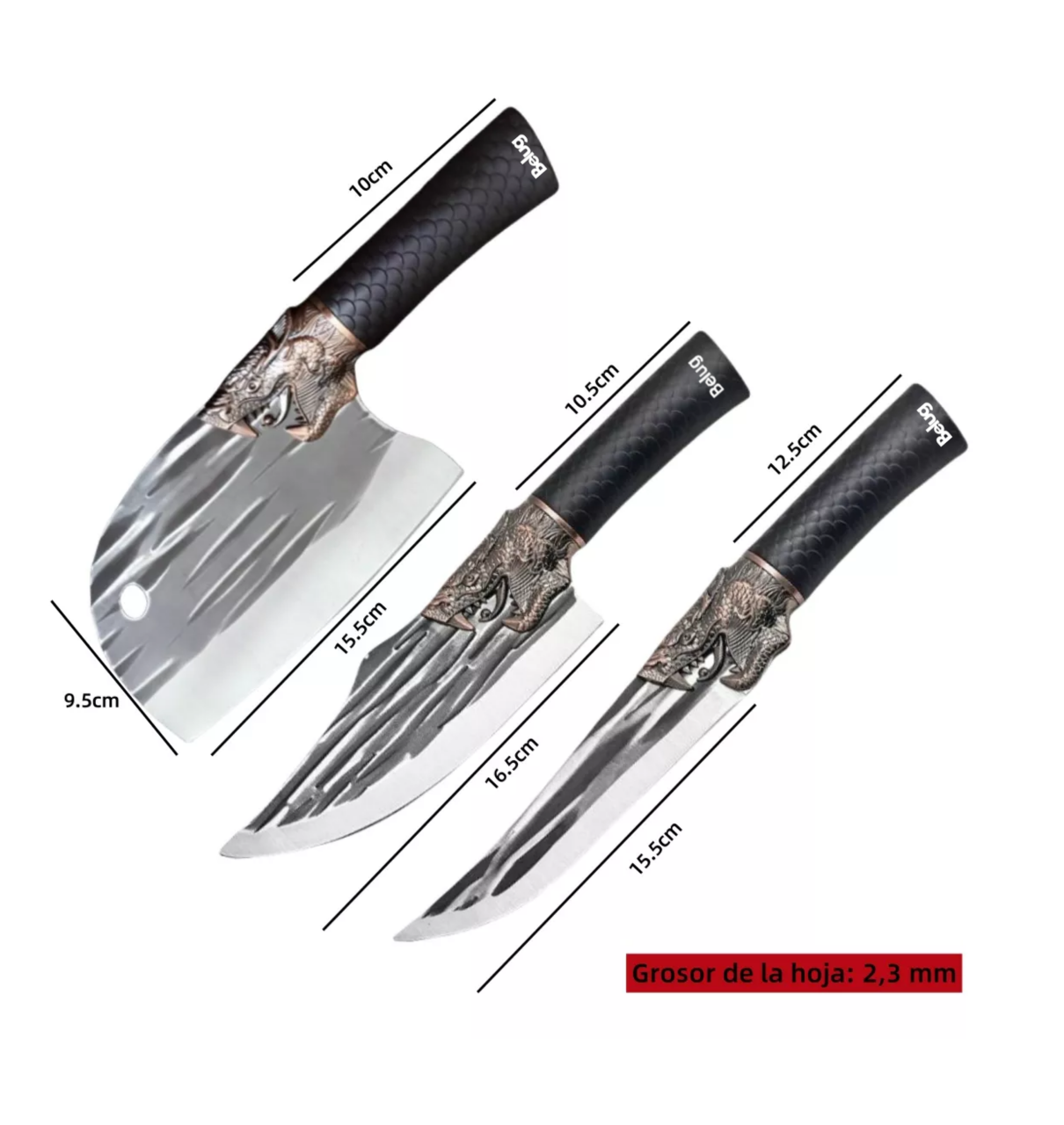 Foto 3 pulgar | Cuchillos Para Carnicero Cabeza Deshuesar Redonda Para Cocina 3 Pzs Belug,  Negro