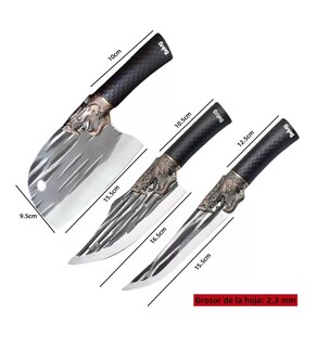 Foto 2 | Cuchillos Para Carnicero Cabeza Deshuesar Redonda Para Cocina 3 Pzs Belug, Negro