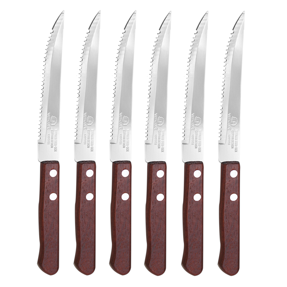 Foto 2 | 6 Cuchillos Para Asado Carne De Sierra Y Mango De Madera 4.5'' Pulgadas Vencort