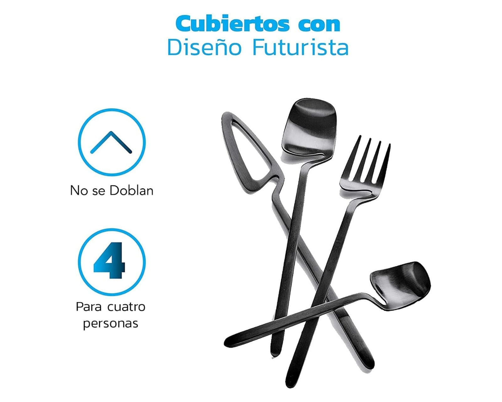 Foto 3 pulgar | Juego de Cubiertos Bluelander Acero Inoxidable color Negro 16 Piezas