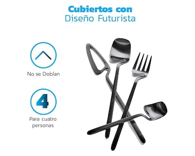 Foto 2 | Juego de Cubiertos Bluelander Acero Inoxidable color Negro 16 Piezas