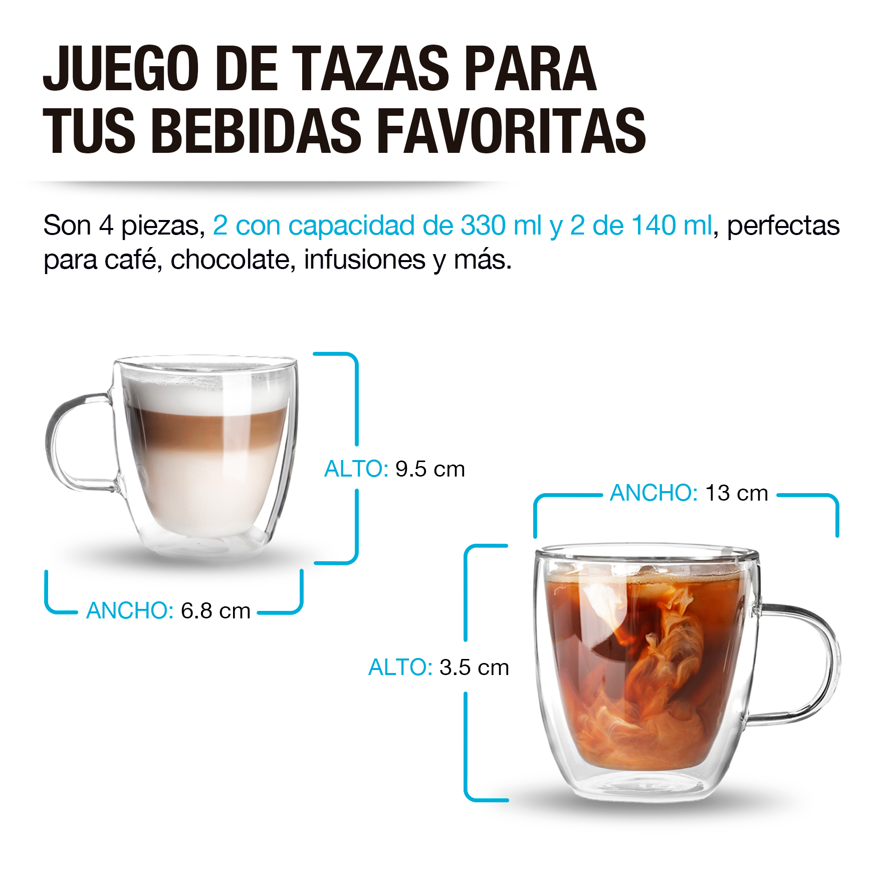 Foto 6 pulgar | Tazas para Café de Doble Pared Térmica/ 4pz/ 330ml y 140ml