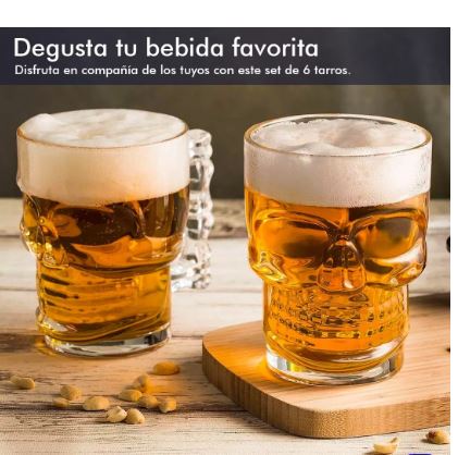 Foto 3 pulgar | Set de 6 Tarros Cráneo para Cerveza de Vidrio 500 ml