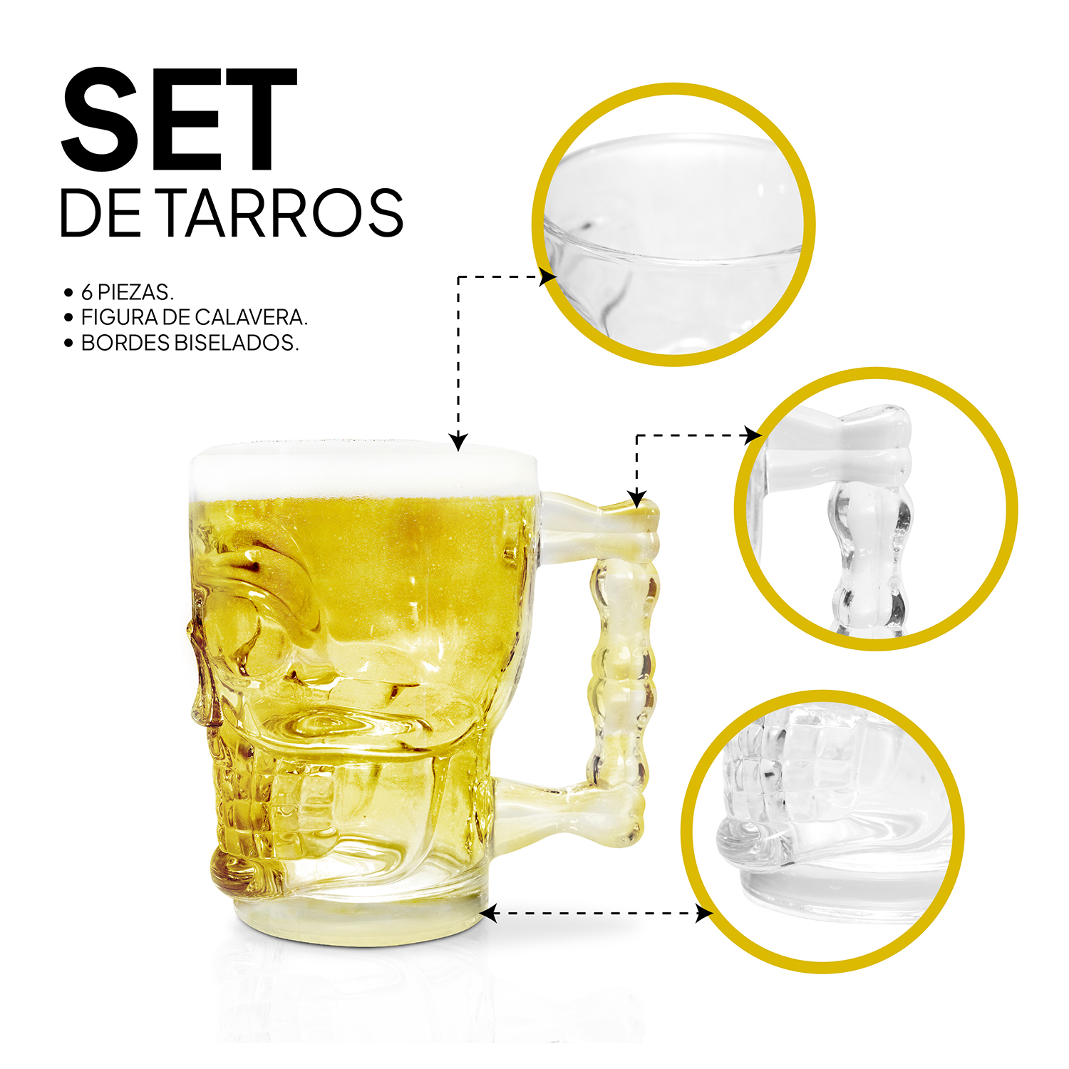 Foto 5 pulgar | Tarros de Cerveza Andromeda Inc Diseño de Calavera 6 Piezas