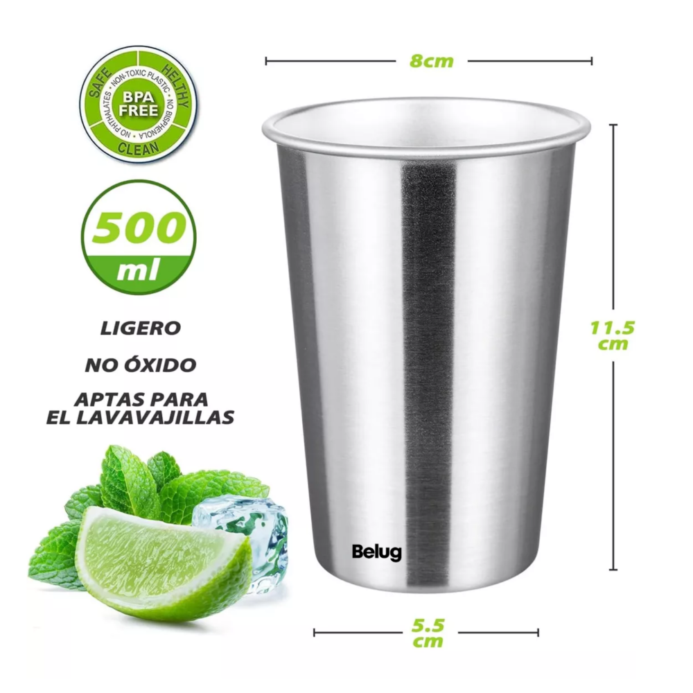 Foto 3 pulgar | Vasos Acero Inoxidable 500 Ml Para Cerveza 6 Pzs, Plata Belug