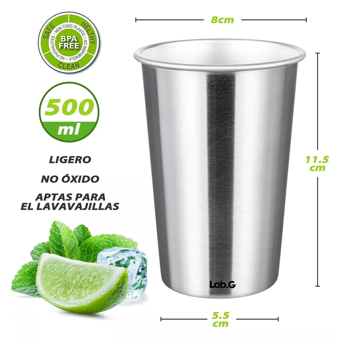 Foto 3 pulgar | Vasos Acero Inoxidable Lab.g 500 Ml Para Cerveza 6 Pzs, Plata