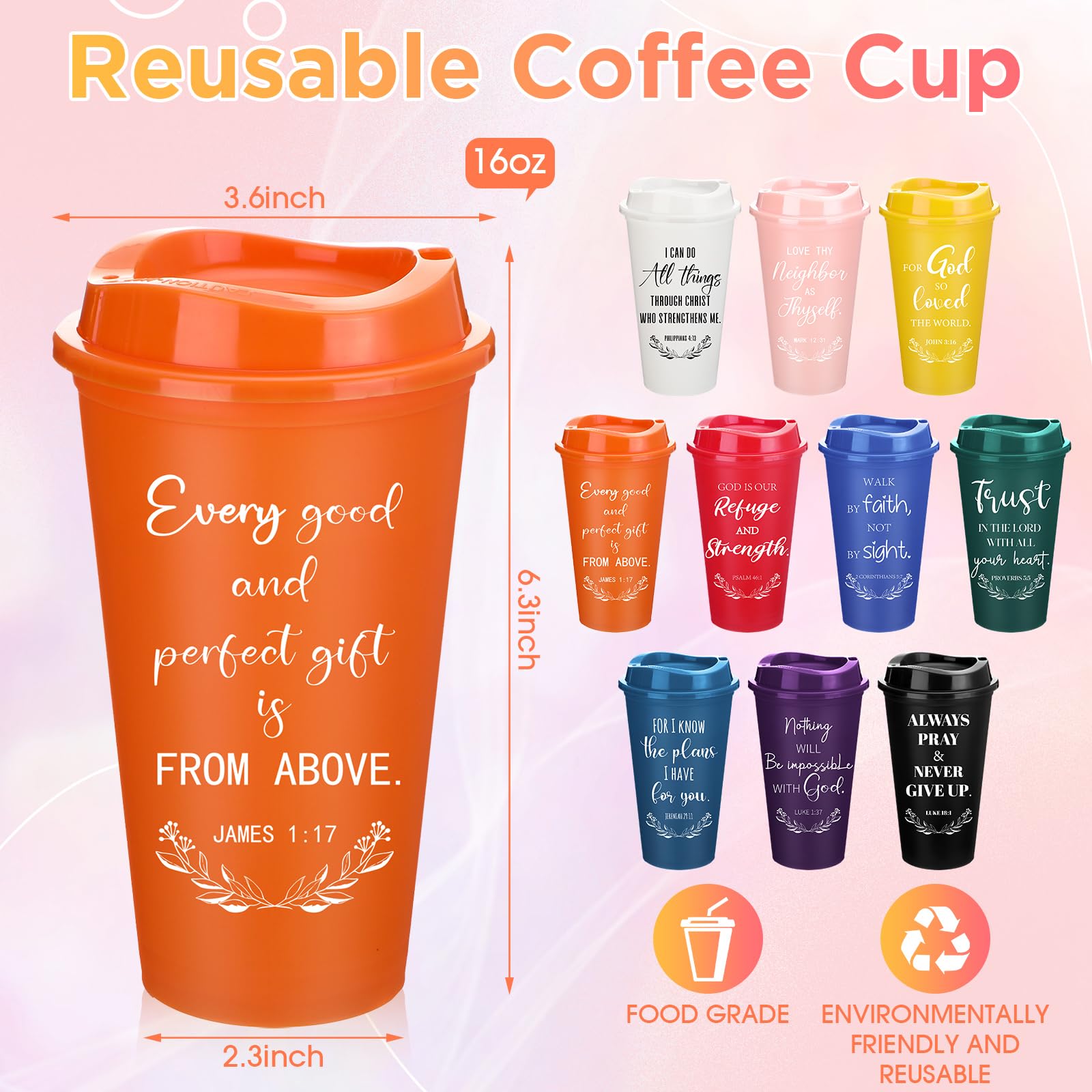 Foto 3 pulgar | Tazas De Café Skylety Bible Verse, 470 Ml, Paquete De 60 Unidades Con Tapa - Venta Internacional.