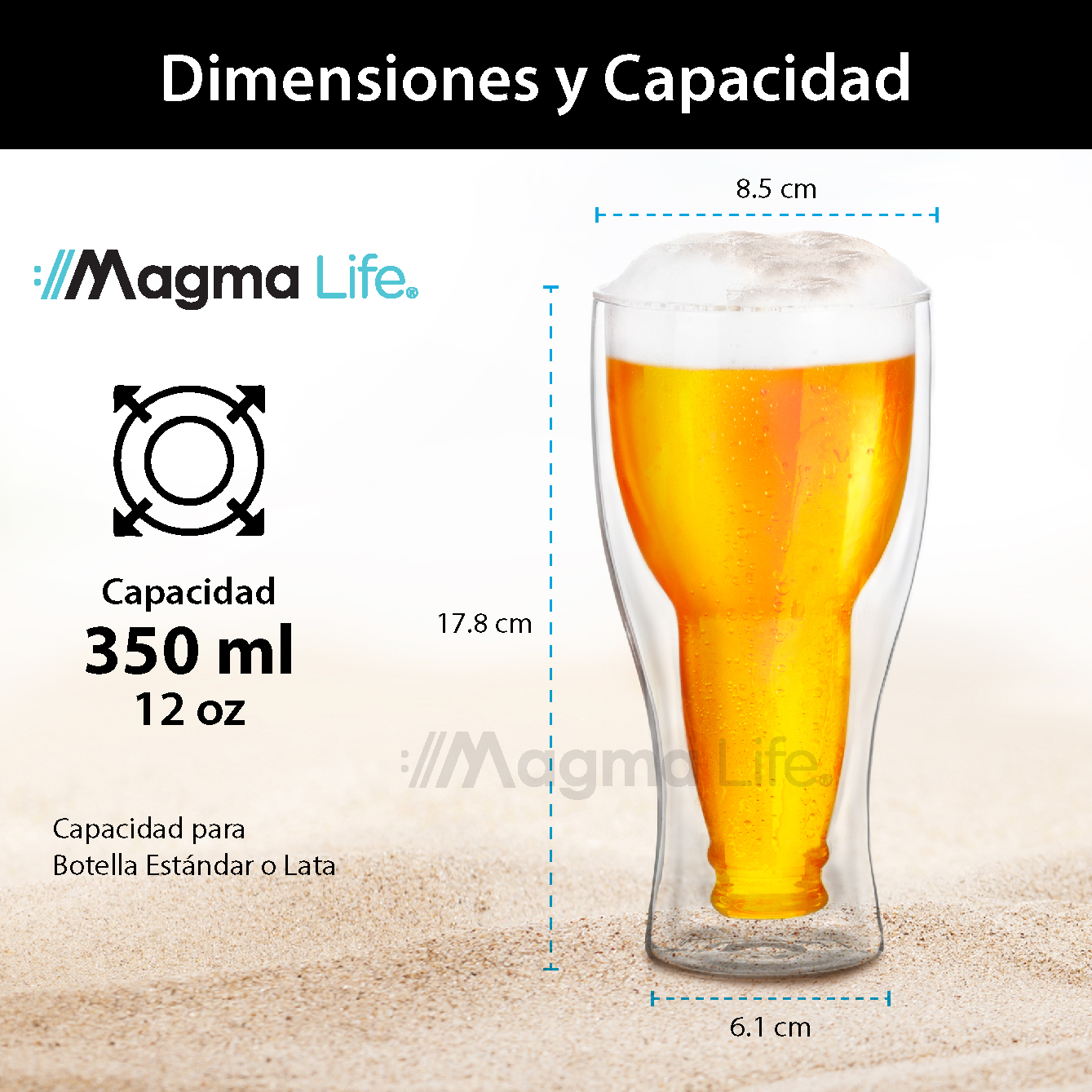 Foto 3 | Magmalife Set De 2 Vasos De Cristal Con Doble Pared 350 Ml Ideal Para Cerveza O Refresco Mantiene Bebidas Frías Elegant