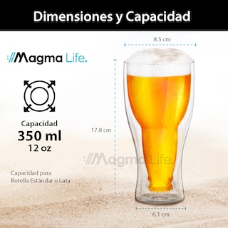 Foto 3 | Magmalife Set De 2 Vasos De Cristal Con Doble Pared 350 Ml Ideal Para Cerveza O Refresco Mantiene Bebidas Frías Elegant