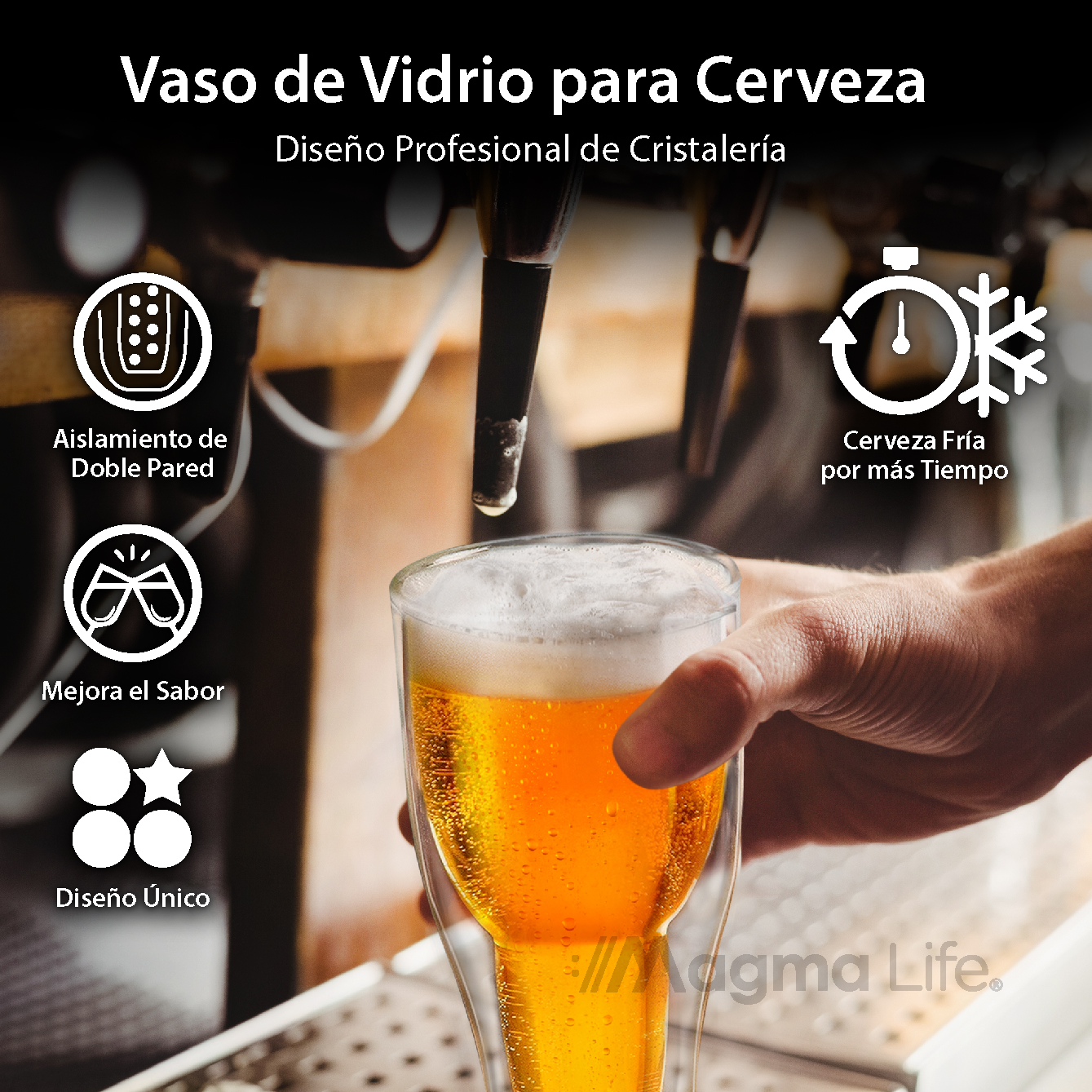 Foto 5 pulgar | Magmalife Set De 2 Vasos De Cristal Con Doble Pared 350 Ml Ideal Para Cerveza O Refresco Mantiene Bebidas Frías Elegant