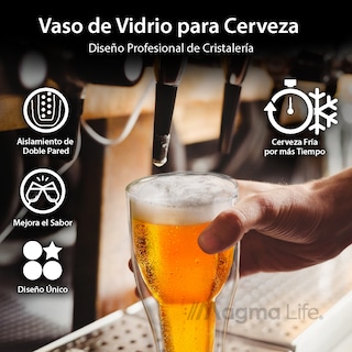 Foto 4 | Magmalife Set De 2 Vasos De Cristal Con Doble Pared 350 Ml Ideal Para Cerveza O Refresco Mantiene Bebidas Frías Elegant