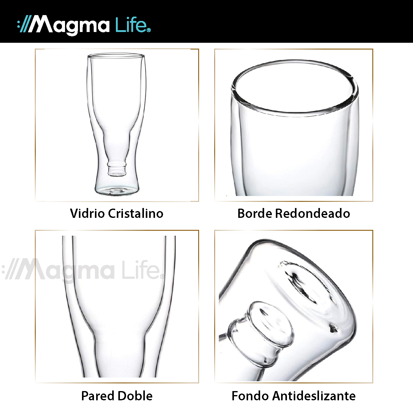 Foto 5 | Magmalife Set De 2 Vasos De Cristal Con Doble Pared 350 Ml Ideal Para Cerveza O Refresco Mantiene Bebidas Frías Elegant