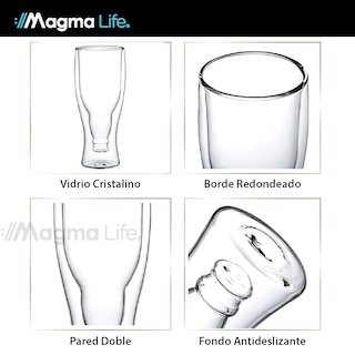 Foto 5 | Magmalife Set De 2 Vasos De Cristal Con Doble Pared 350 Ml Ideal Para Cerveza O Refresco Mantiene Bebidas Frías Elegant