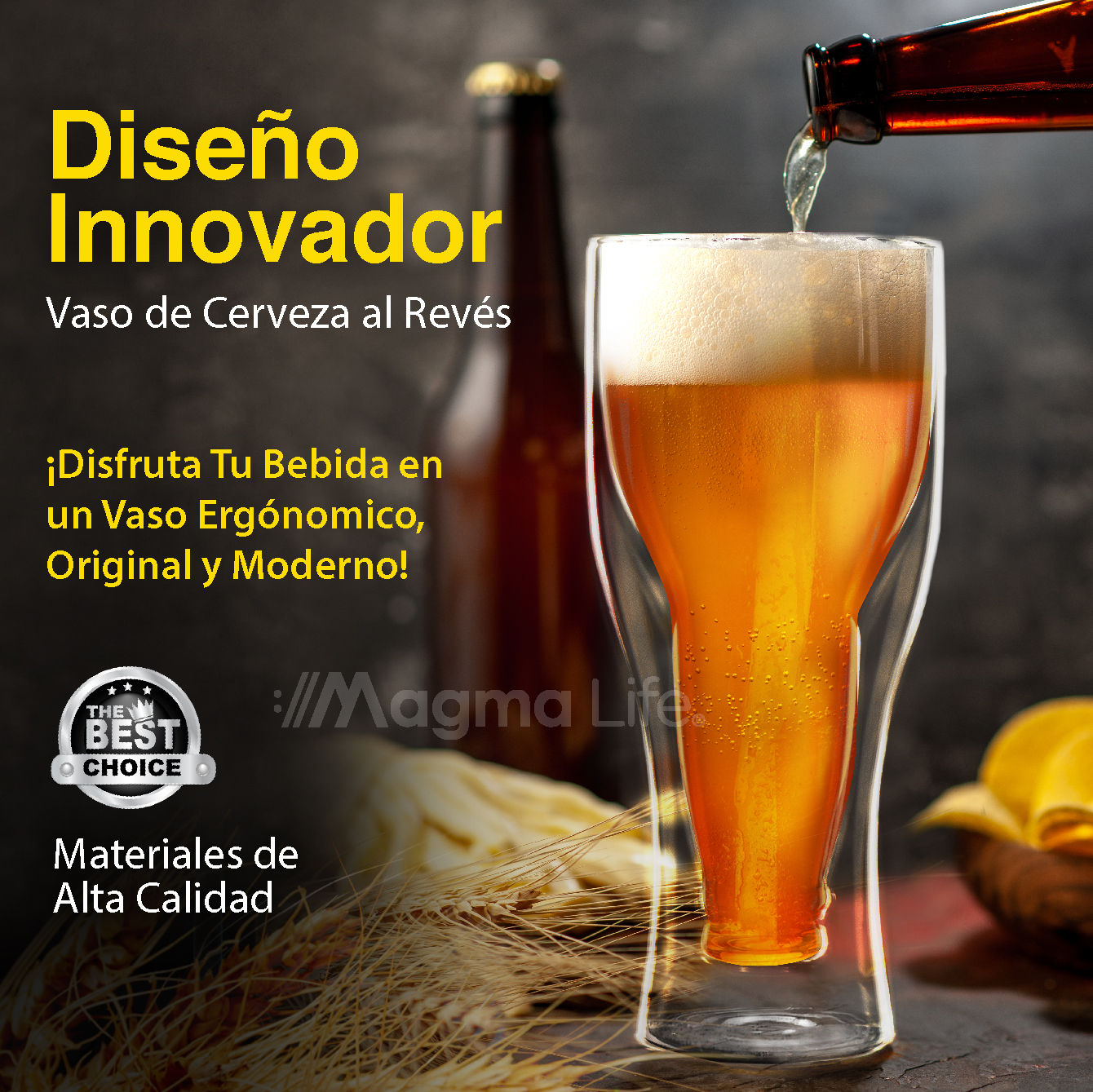Foto 6 | Magmalife Set De 2 Vasos De Cristal Con Doble Pared 350 Ml Ideal Para Cerveza O Refresco Mantiene Bebidas Frías Elegant