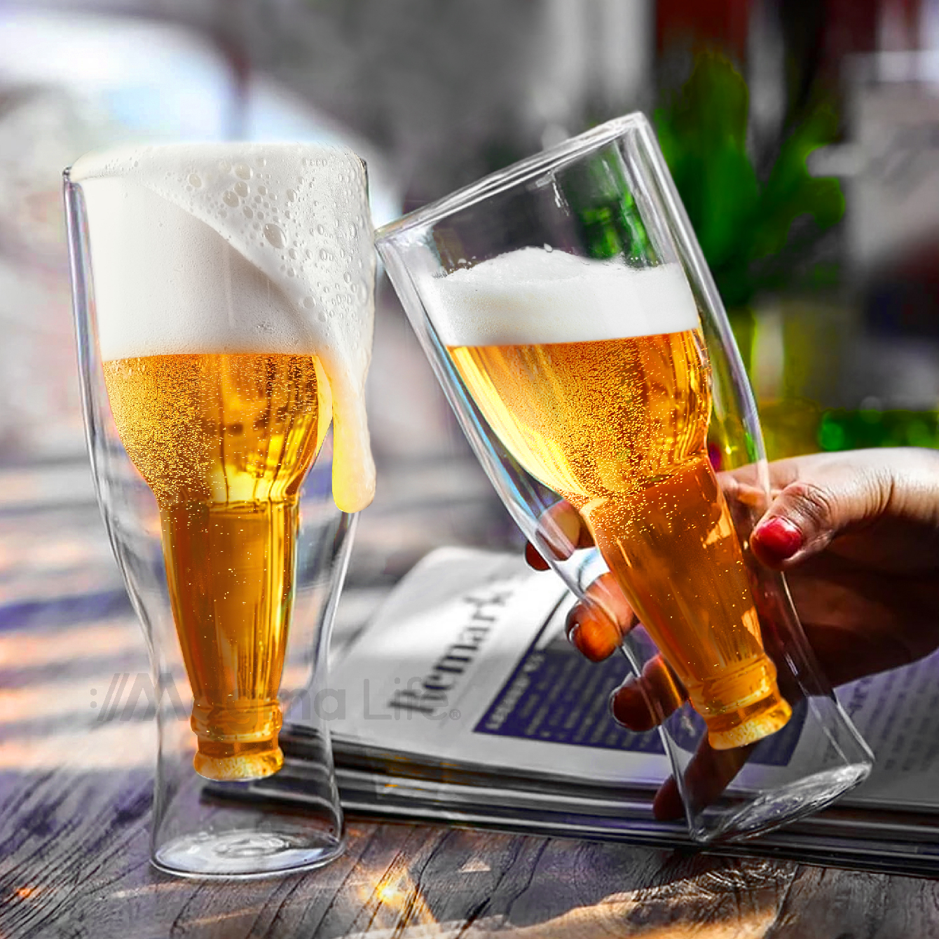 Foto 7 | Magmalife Set De 2 Vasos De Cristal Con Doble Pared 350 Ml Ideal Para Cerveza O Refresco Mantiene Bebidas Frías Elegant