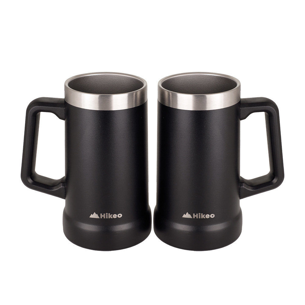 Tarros Cerveceros De Acero Inoxidable Vaso Térmico 730 Ml 2 Piezas, Hikeo, Negro, 83468-bl