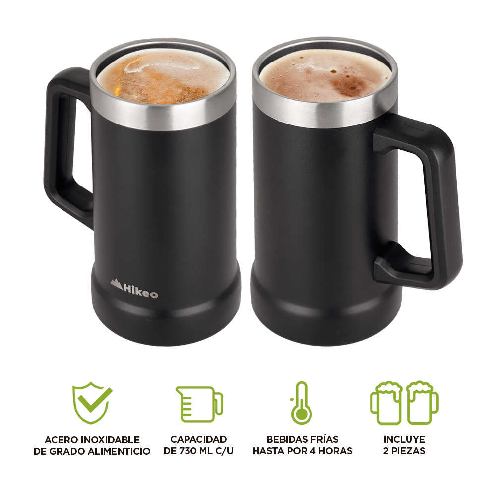 Foto 2 | Tarros Cerveceros De Acero Inoxidable Vaso Térmico 730 Ml 2 Piezas, Hikeo, Negro, 83468-bl