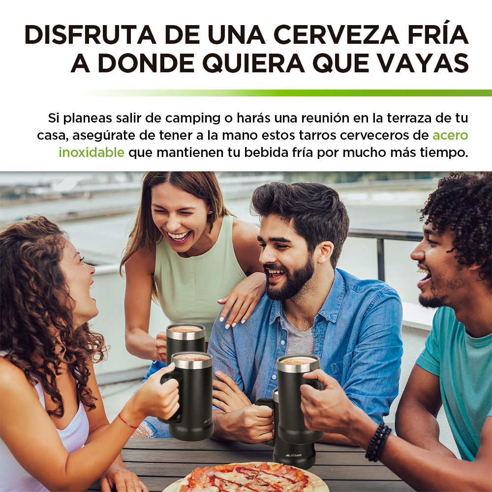 Foto 5 pulgar | Tarros Cerveceros De Acero Inoxidable Vaso Térmico 730 Ml 2 Piezas, Hikeo, Negro, 83468-bl