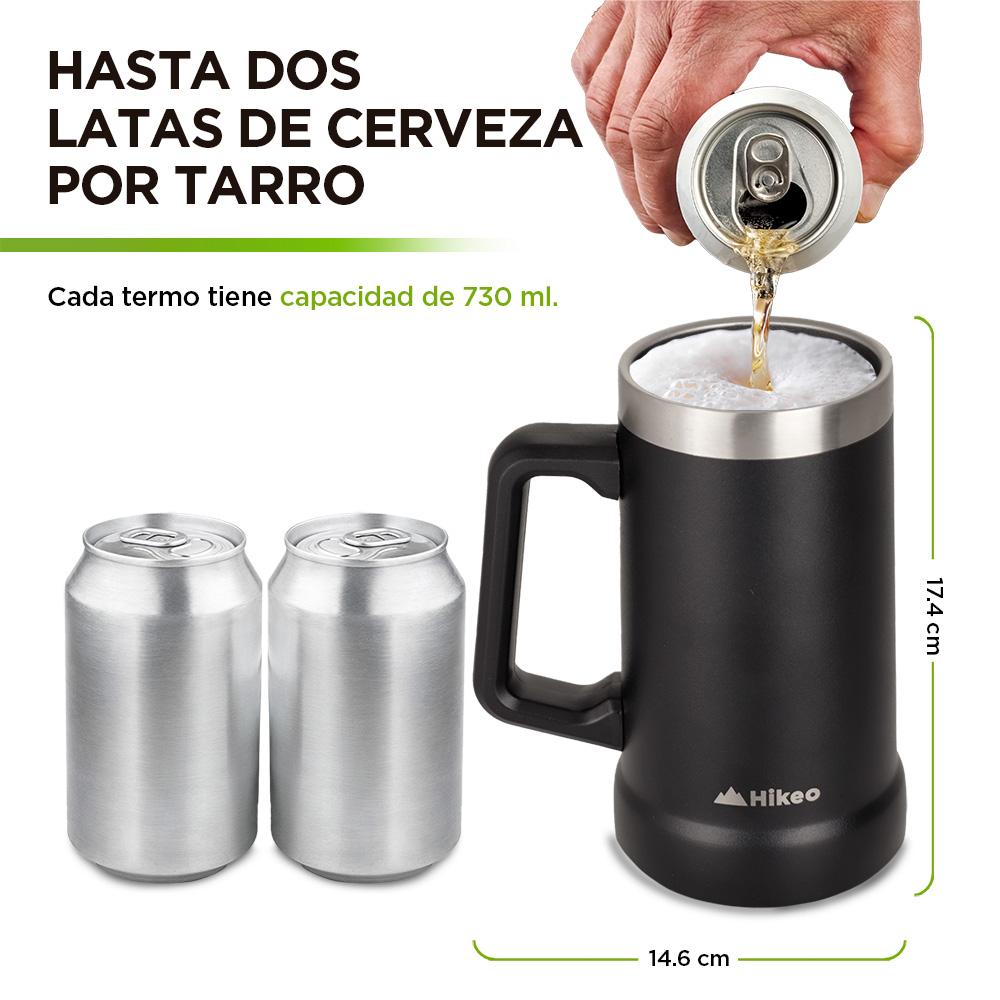 Foto 6 pulgar | Tarros Cerveceros De Acero Inoxidable Vaso Térmico 730 Ml 2 Piezas, Hikeo, Negro, 83468-bl