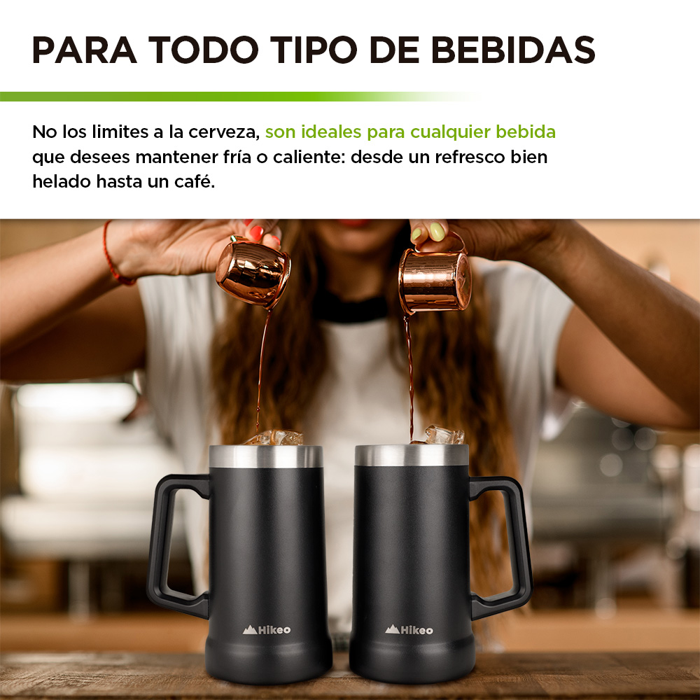 Foto 8 pulgar | Tarros Cerveceros De Acero Inoxidable Vaso Térmico 730 Ml 2 Piezas, Hikeo, Negro, 83468-bl