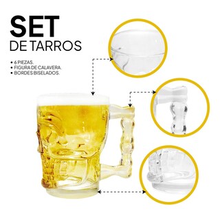 Foto 3 | Tarros Cerveceros 6 Pack Calavera Cráneo Calaca 528 Ml Eo Safe Imports Esi-20711 Transparente