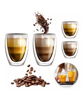 Foto 1 | 4 Vasos De Vidrio Para Café Doble Pared Térmico 350ml/150ml Color Transparente