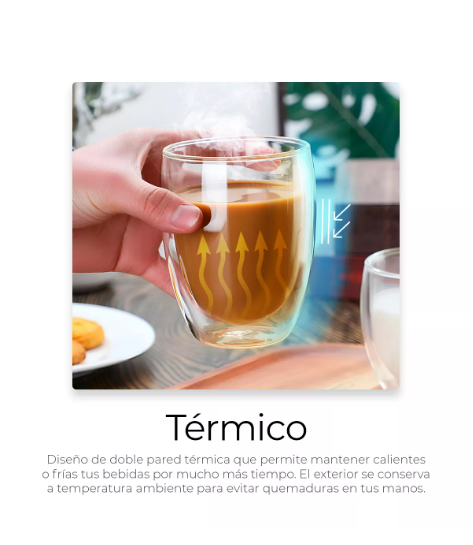 Foto 4 pulgar | 4 Vasos De Vidrio Para Café Doble Pared Térmico 350ml/150ml Color Transparente