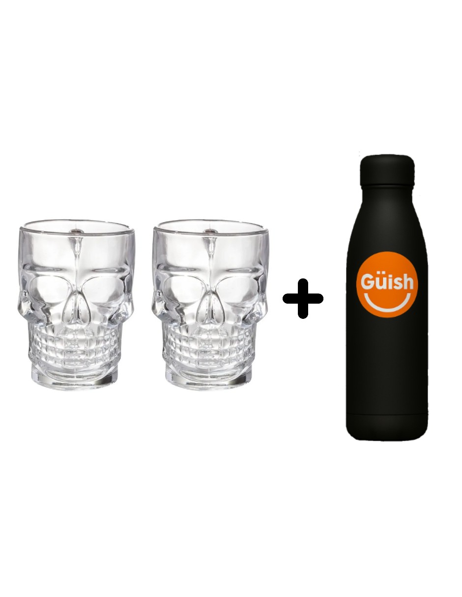 Foto 2 pulgar | Set 2 Tarro De Vidrio Calavera + Gratis Termo Güish De Regalo