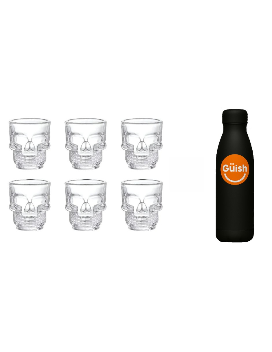 Foto 2 pulgar | Set 6 Vasitos Tequileros Calavera + Gratis Termo Güish De Regalo