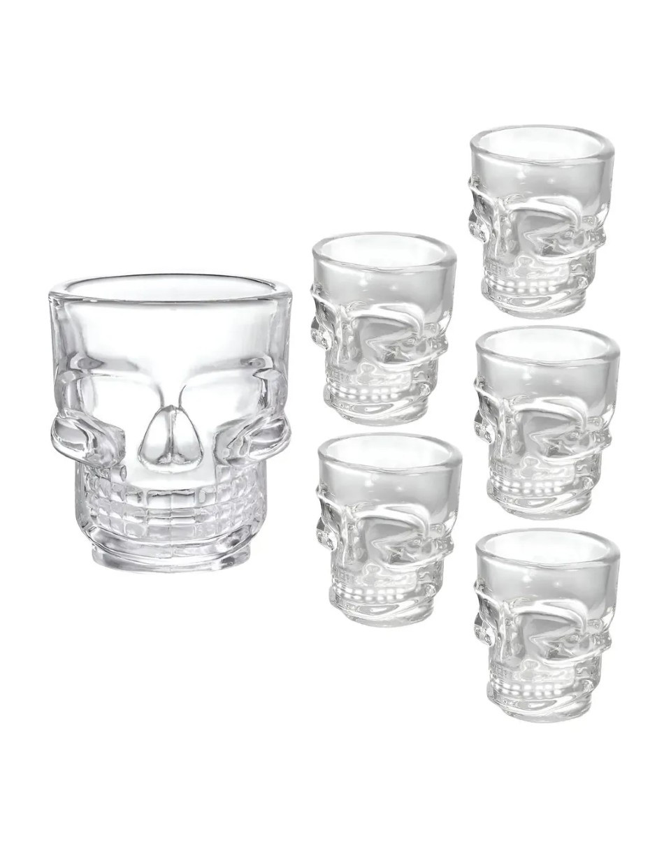 Foto 5 pulgar | Set 6 Vasitos Tequileros Calavera + Gratis Termo Güish De Regalo