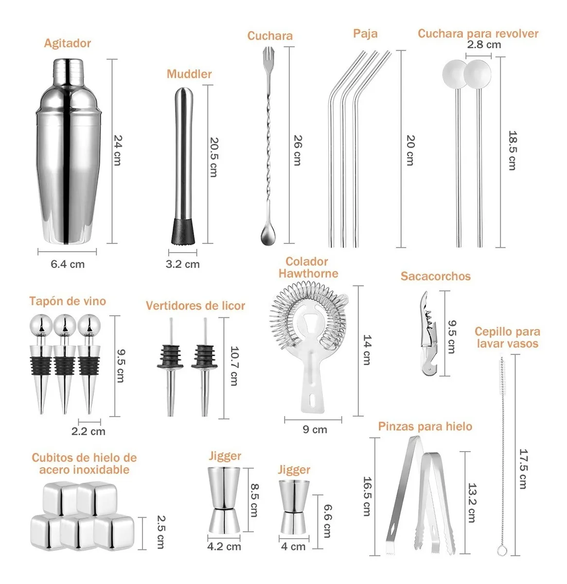 Foto 3 pulgar | Kit Coctelería para Bartender Malubero color Plateado con 25 Piezasd de Acero Inoxidable