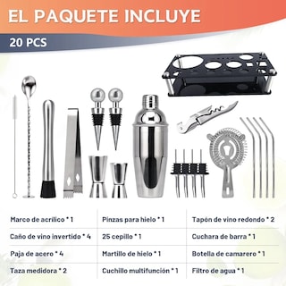 Foto 2 | Kit de Coctelera Malubero color Plateado de 750 ml para Bar con 20 Piezas