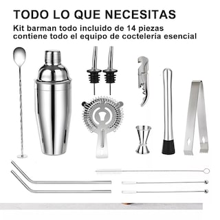 Foto 3 | Kit de Accesorios de Coctelería Malubero color Plata 750 ML 14 PZAS