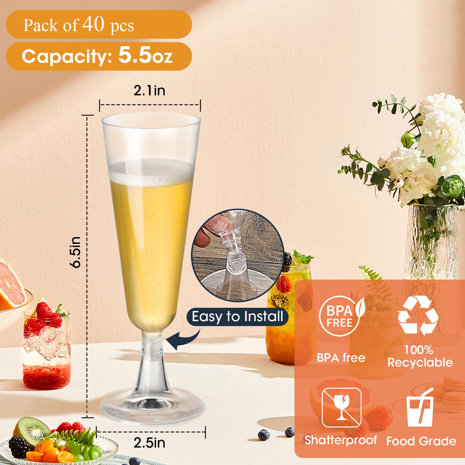 Foto 7 pulgar | Copas De Champán De Plástico Surehome, 150 Ml, Paquete De 40 Unidades, Transparentes - Venta Internacional.