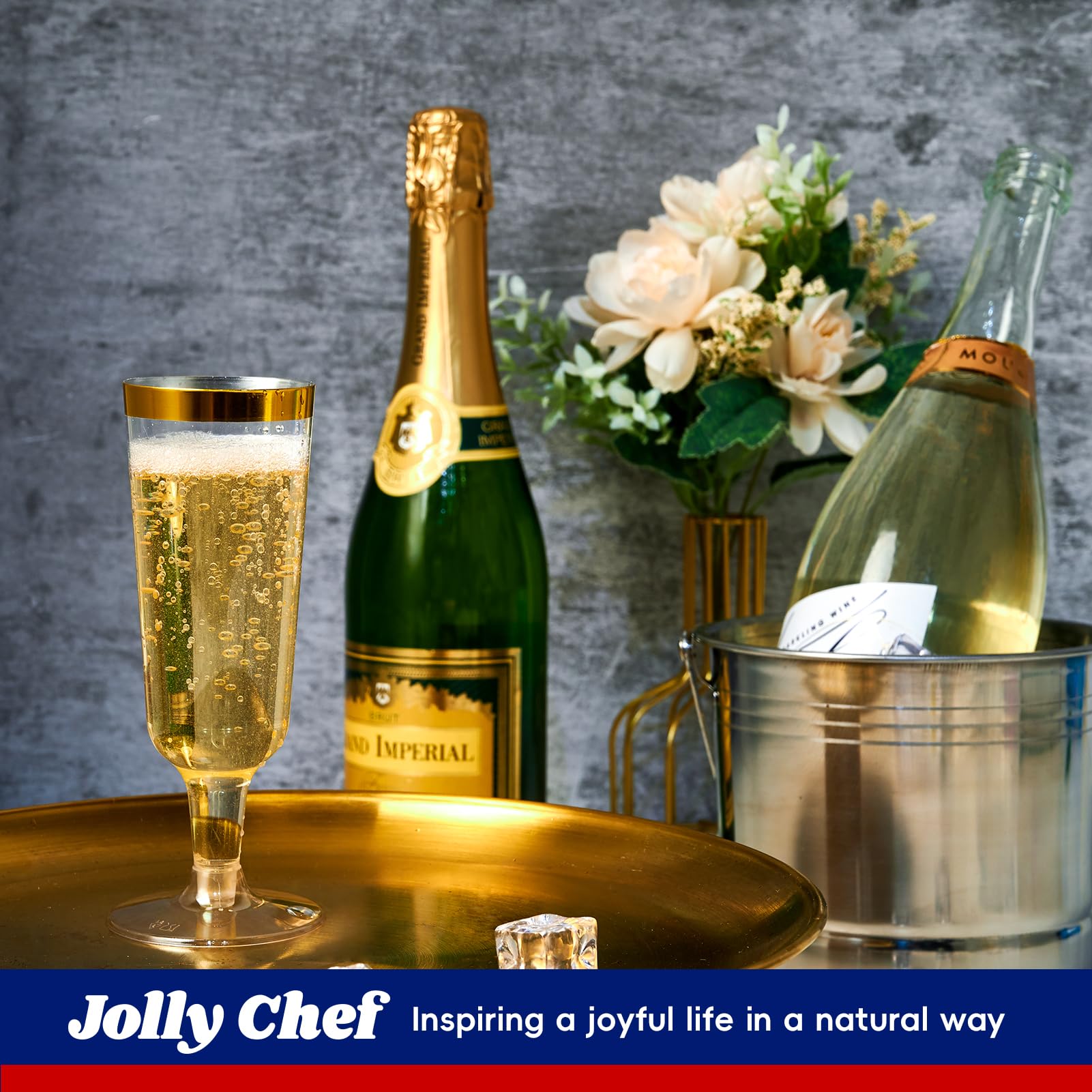 Foto 5 pulgar | Copas De Champán Jolly Chef Desechables  150 Ml (paquete De 50)  Borde Dorado - Venta Internacional.