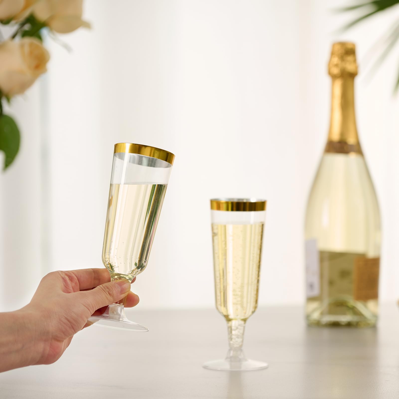 Foto 6 | Copas De Champán Jolly Chef Desechables  150 Ml (paquete De 50)  Borde Dorado - Venta Internacional.