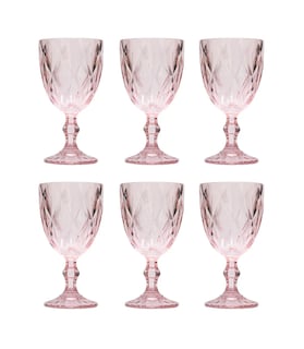 Foto 2 | Juego 6 Copas De Vino Grande Agua Vidrio Cristal Color 325ml Rosa