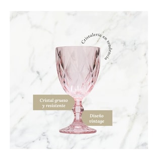 Foto 3 | Juego 6 Copas De Vino Grande Agua Vidrio Cristal Color 325ml Rosa