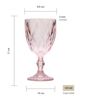 Foto 4 | Juego 6 Copas De Vino Grande Agua Vidrio Cristal Color 325ml Rosa