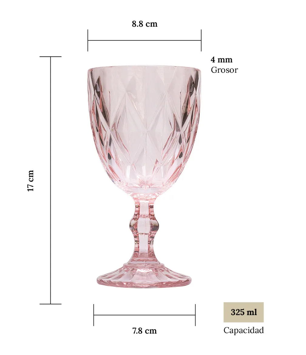Foto 5 pulgar | Juego 6 Copas De Vino Grande Agua Vidrio Cristal Color 325ml Rosa