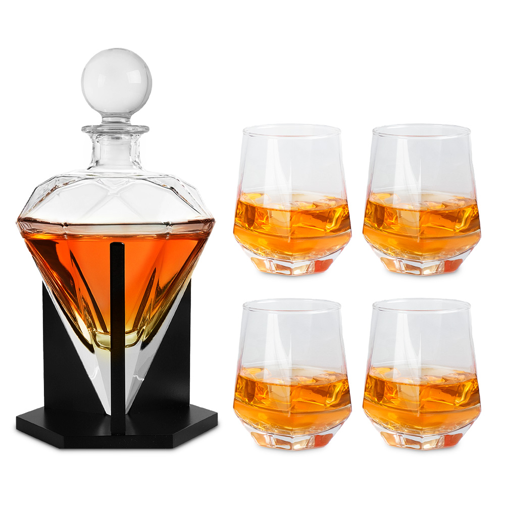 Vasos De Vidrio Para Whisky Con Decantador En Forma De Diamante, Mixologic, Color Transparente