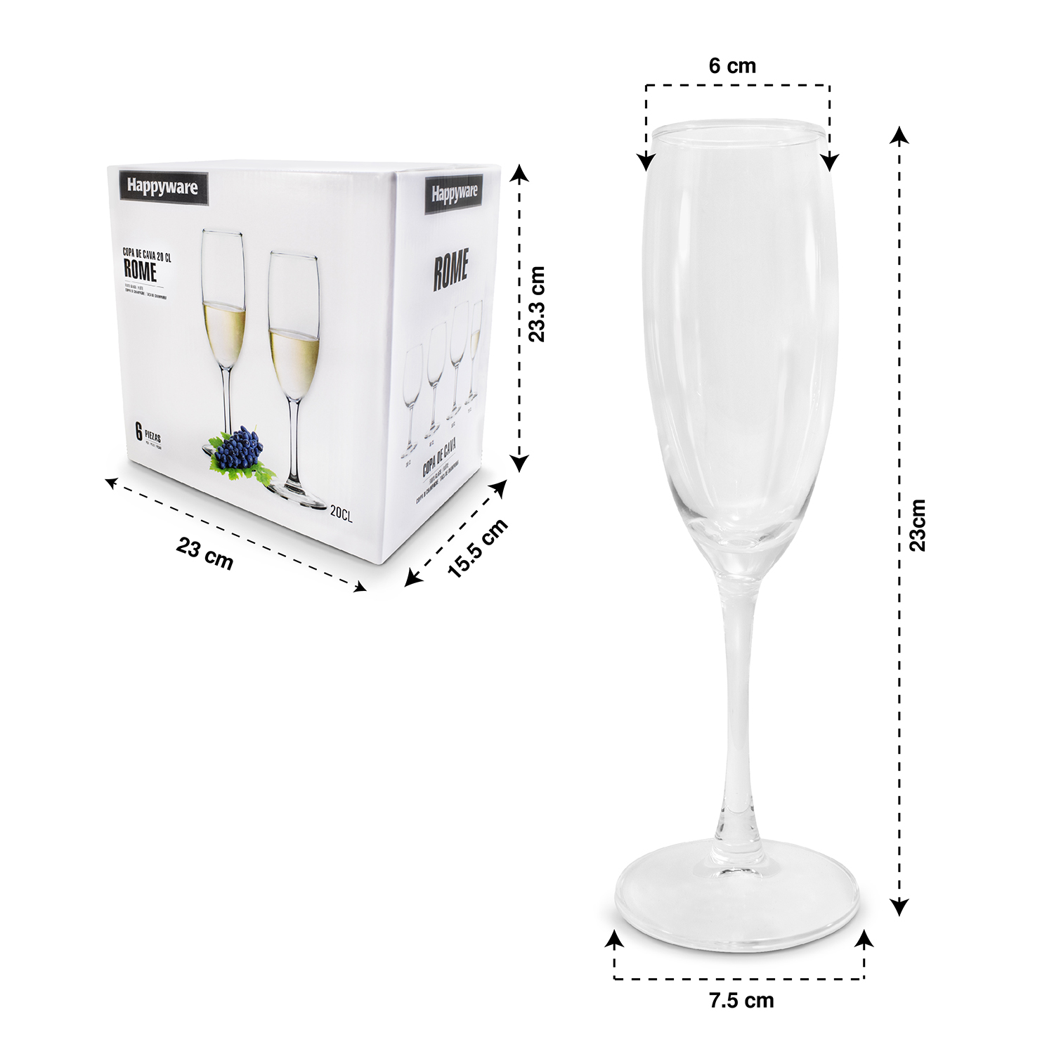 Foto 4 pulgar | Juego De 6 Copas De Champagne 200 Ml