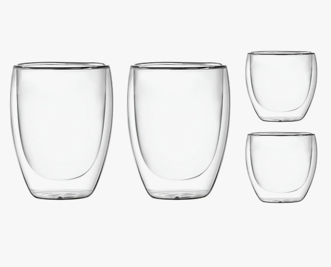 4 Vasos De Vidrio Para Café Doble Pared Térmico 350ml/150ml Color Transparente