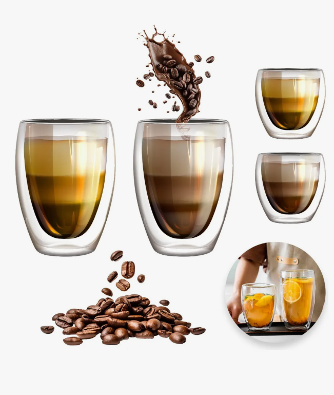 Foto 3 pulgar | 4 Vasos De Vidrio Para Café Doble Pared Térmico 350ml/150ml Color Transparente