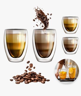 Foto 2 | 4 Vasos De Vidrio Para Café Doble Pared Térmico 350ml/150ml Color Transparente