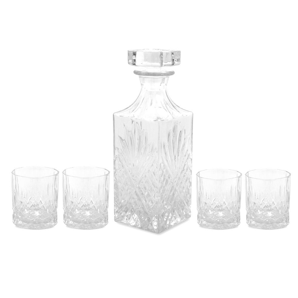 Vasos de Vidrio para Whisky con Decantador de Cristal de 860 ml - 4 Pieza