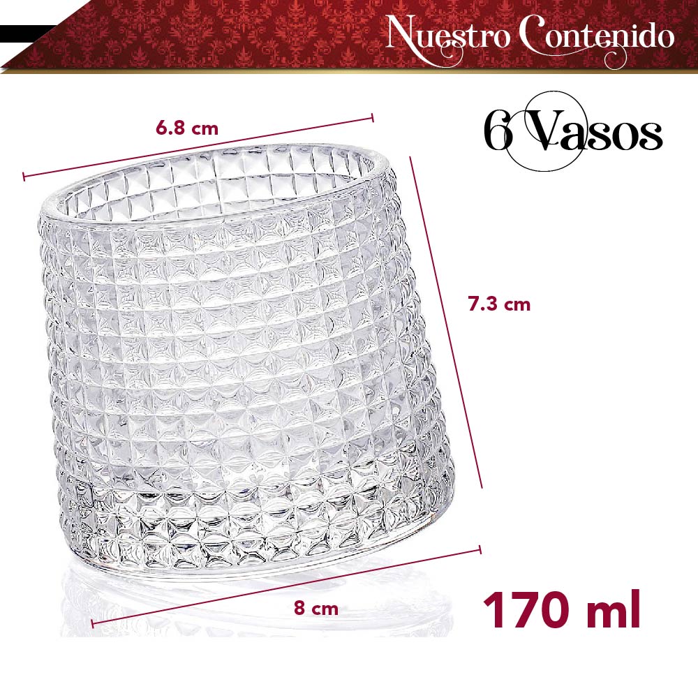 Foto 3 pulgar | Set 6 Vasos Chic-fantasy para Whisky Licor 170 Ml Cristal Grueso Bar Coctel Diseño Elegante Puntos