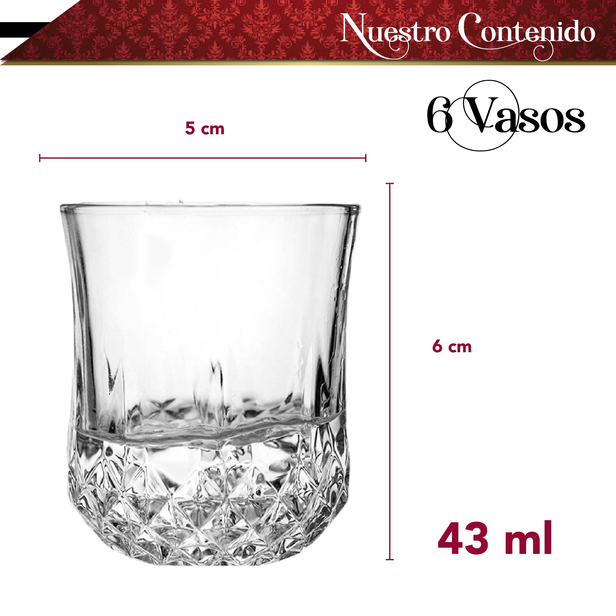 Foto 3 pulgar | Set de 6 vasos Old Fashioned de Cristal Extra Brillante para Whisky de 290 ml