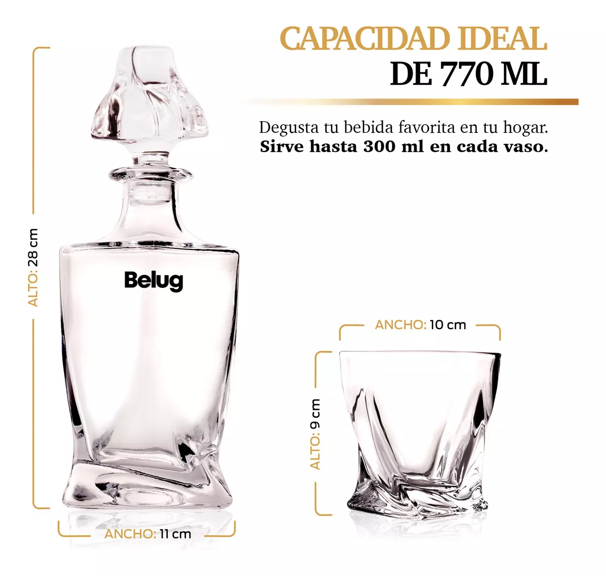 Foto 2 | 4 Vasos De Vidrio Para Whisky Con Decantador De Cristal 770 Ml Cristal