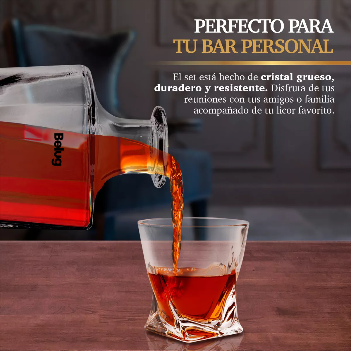 Foto 3 | 4 Vasos De Vidrio Para Whisky Con Decantador De Cristal 770 Ml Cristal